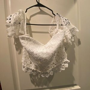Two piece white lace skirt and top M